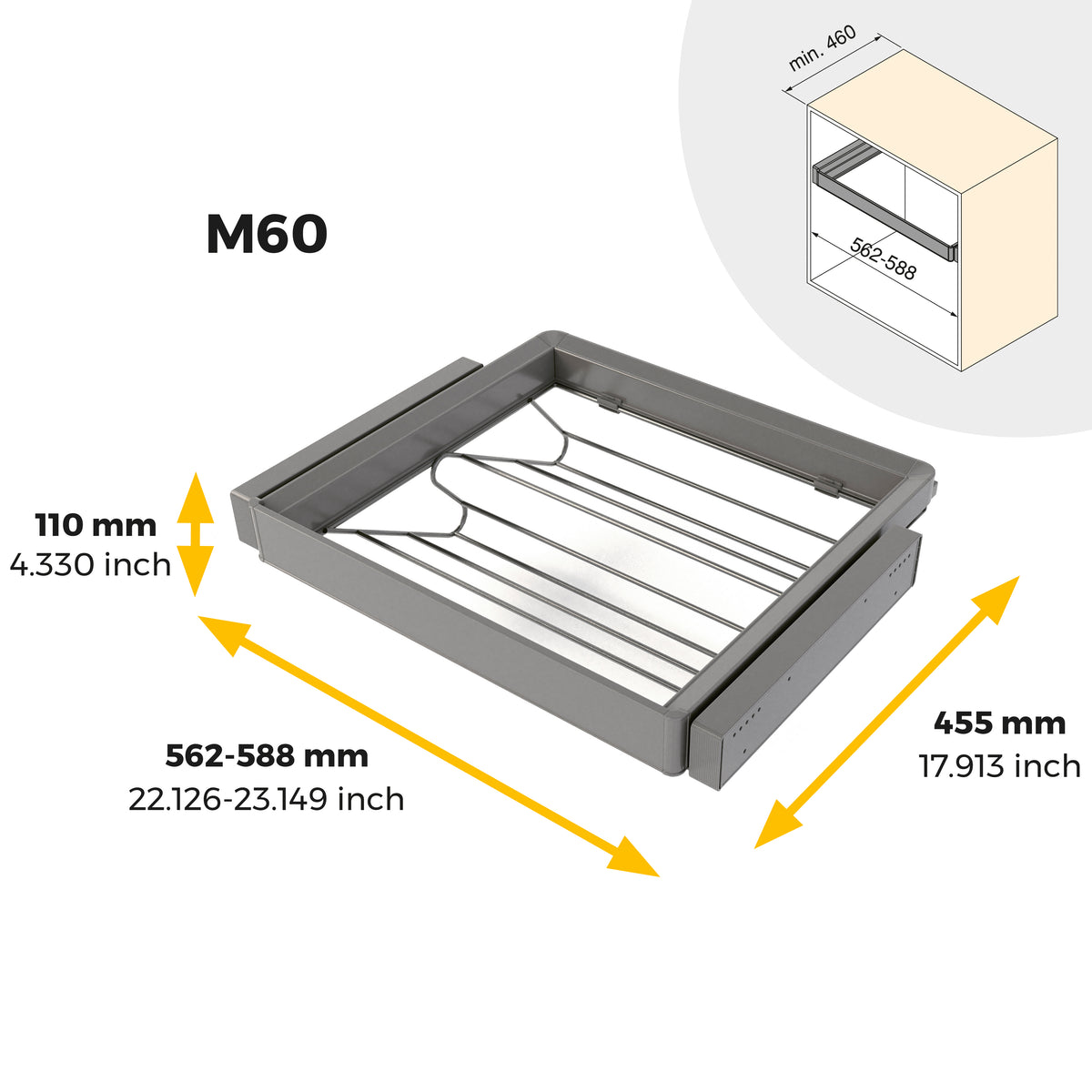Kit  cassetto portascarpe e telaio regolabile Quartz per armadi, chiusura ammortizzata e estrazione totale