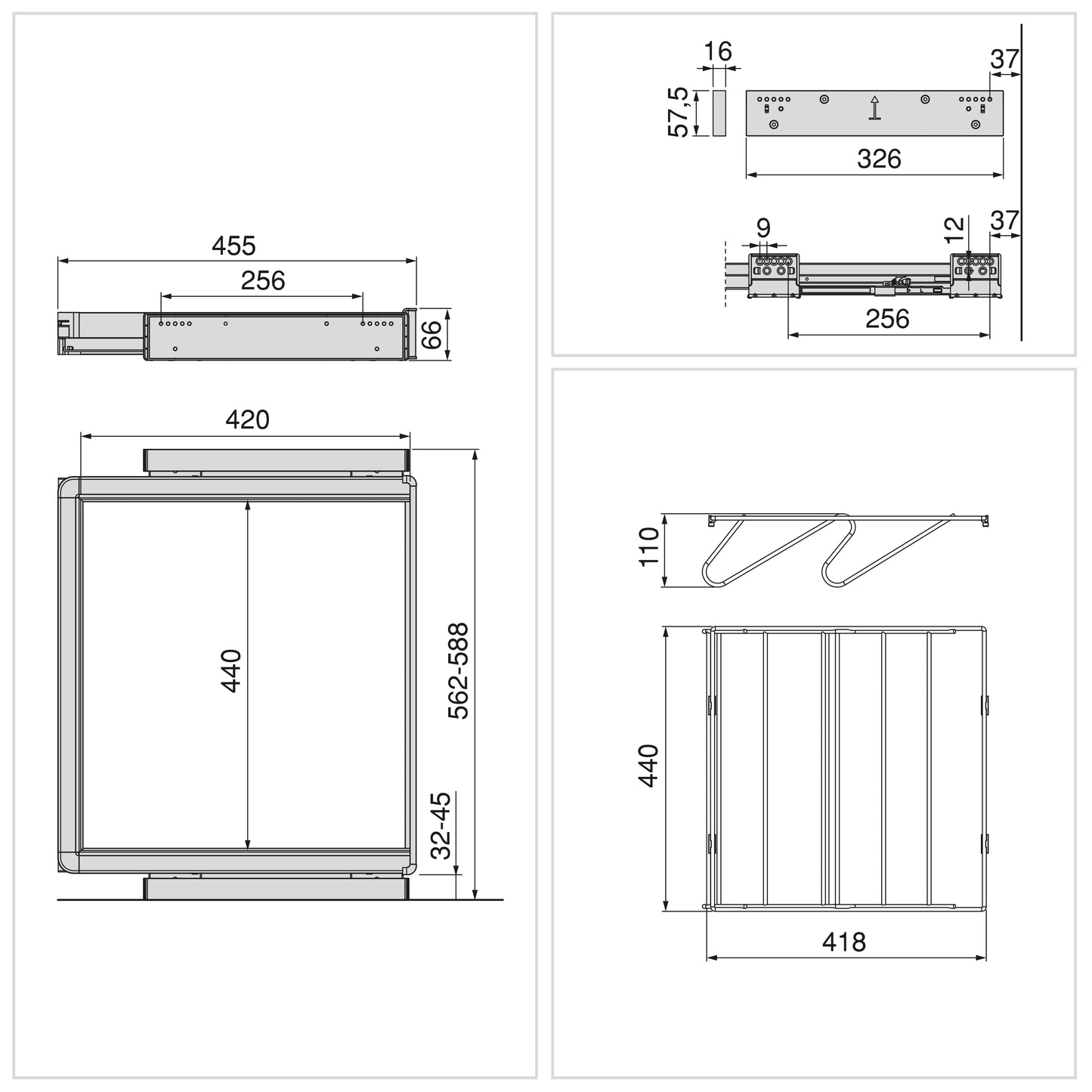 Emuca Kit  cassetto portascarpe e telaio regolabile Quartz per armadi, chiusura ammortizzata e estrazione totale,, modulo 60 cm, finitura Titanio