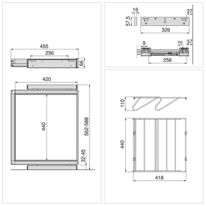Emuca Kit  cassetto portascarpe e telaio regolabile Quartz per armadi, chiusura ammortizzata e estrazione totale,, modulo 60 cm, finitura Titanio