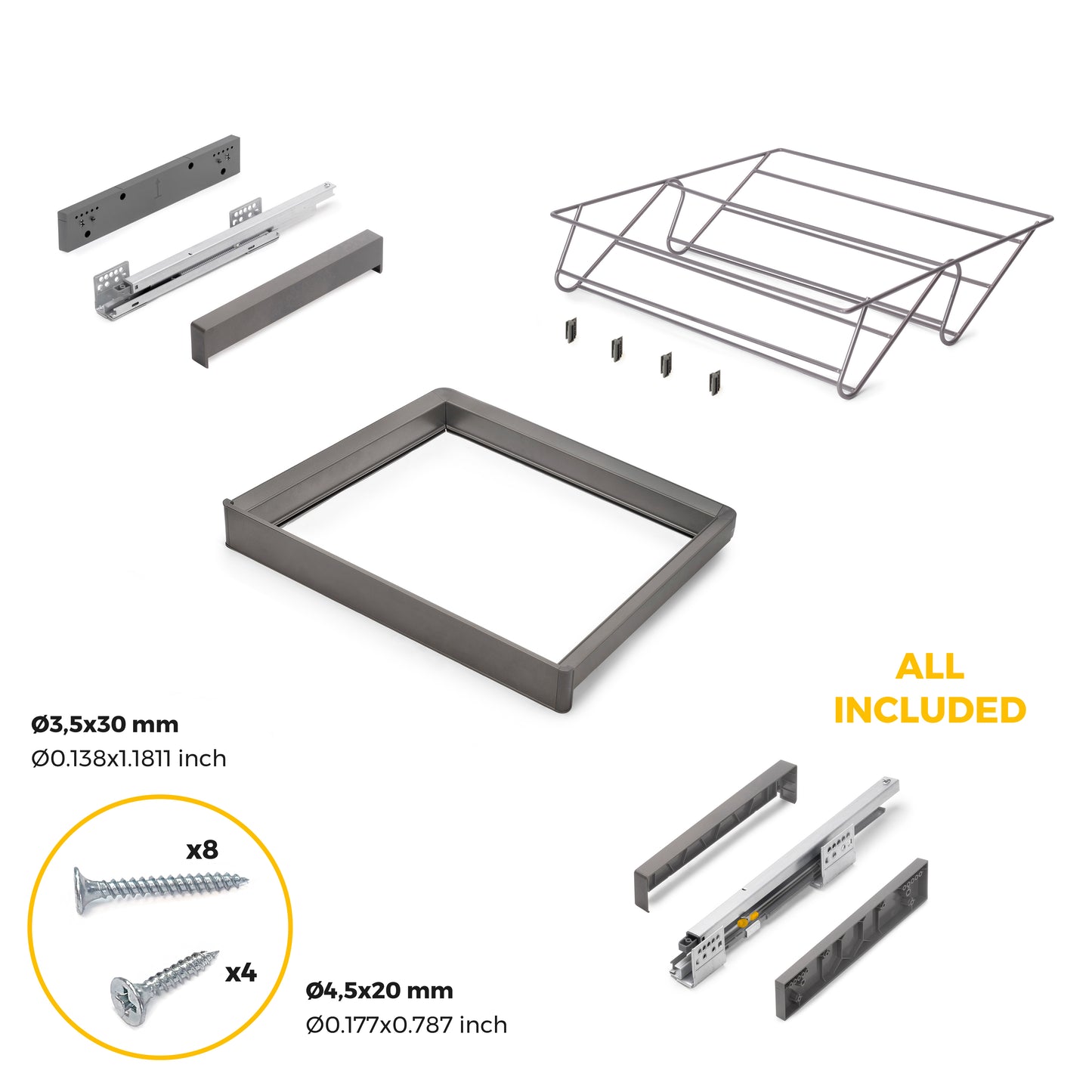 Emuca Kit  cassetto portascarpe e telaio regolabile Quartz per armadi, chiusura ammortizzata e estrazione totale,, modulo 60 cm, finitura Titanio
