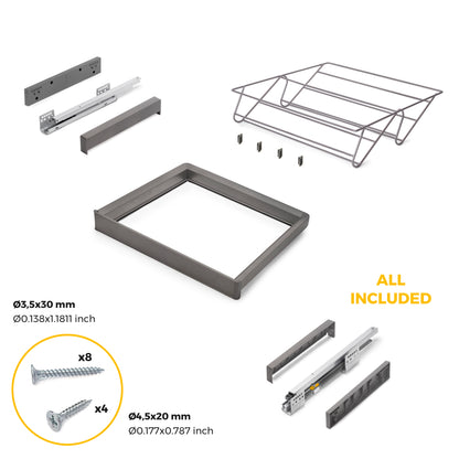 Kit  cassetto portascarpe e telaio regolabile Quartz per armadi, chiusura ammortizzata e estrazione totale