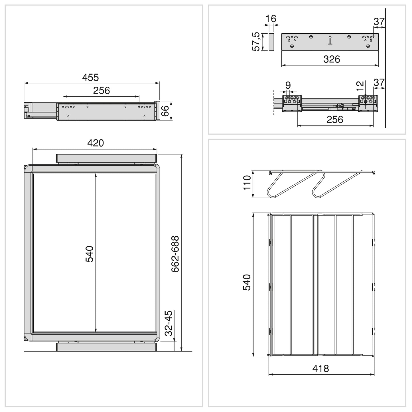 Emuca Kit  cassetto portascarpe e telaio regolabile Quartz per armadi, chiusura ammortizzata e estrazione totale, modulo 70 cm, finitura Titanio