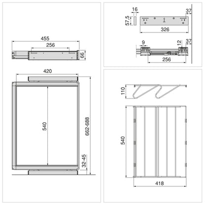 Emuca Kit  cassetto portascarpe e telaio regolabile Quartz per armadi, chiusura ammortizzata e estrazione totale, modulo 70 cm, finitura Titanio