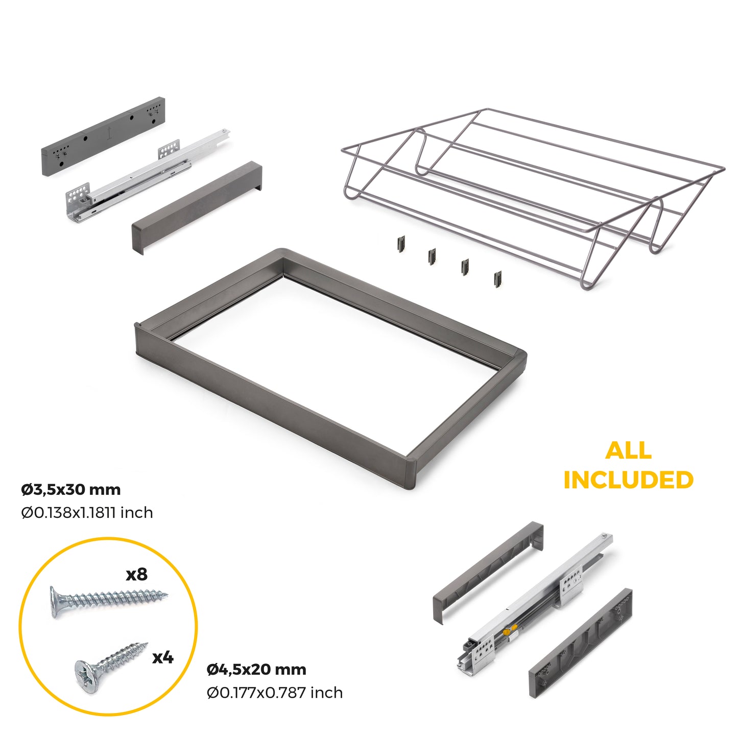 Emuca Kit  cassetto portascarpe e telaio regolabile Quartz per armadi, chiusura ammortizzata e estrazione totale, modulo 70 cm, finitura Titanio
