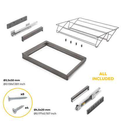 Emuca Kit  cassetto portascarpe e telaio regolabile Quartz per armadi, chiusura ammortizzata e estrazione totale, modulo 70 cm, finitura Titanio