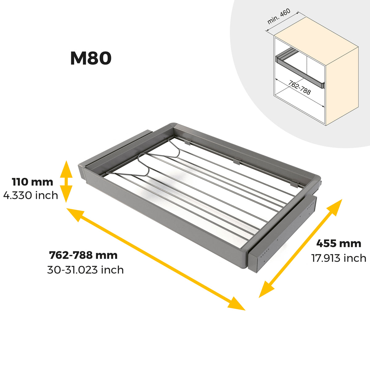 Kit  cassetto portascarpe e telaio regolabile Quartz per armadi, chiusura ammortizzata e estrazione totale