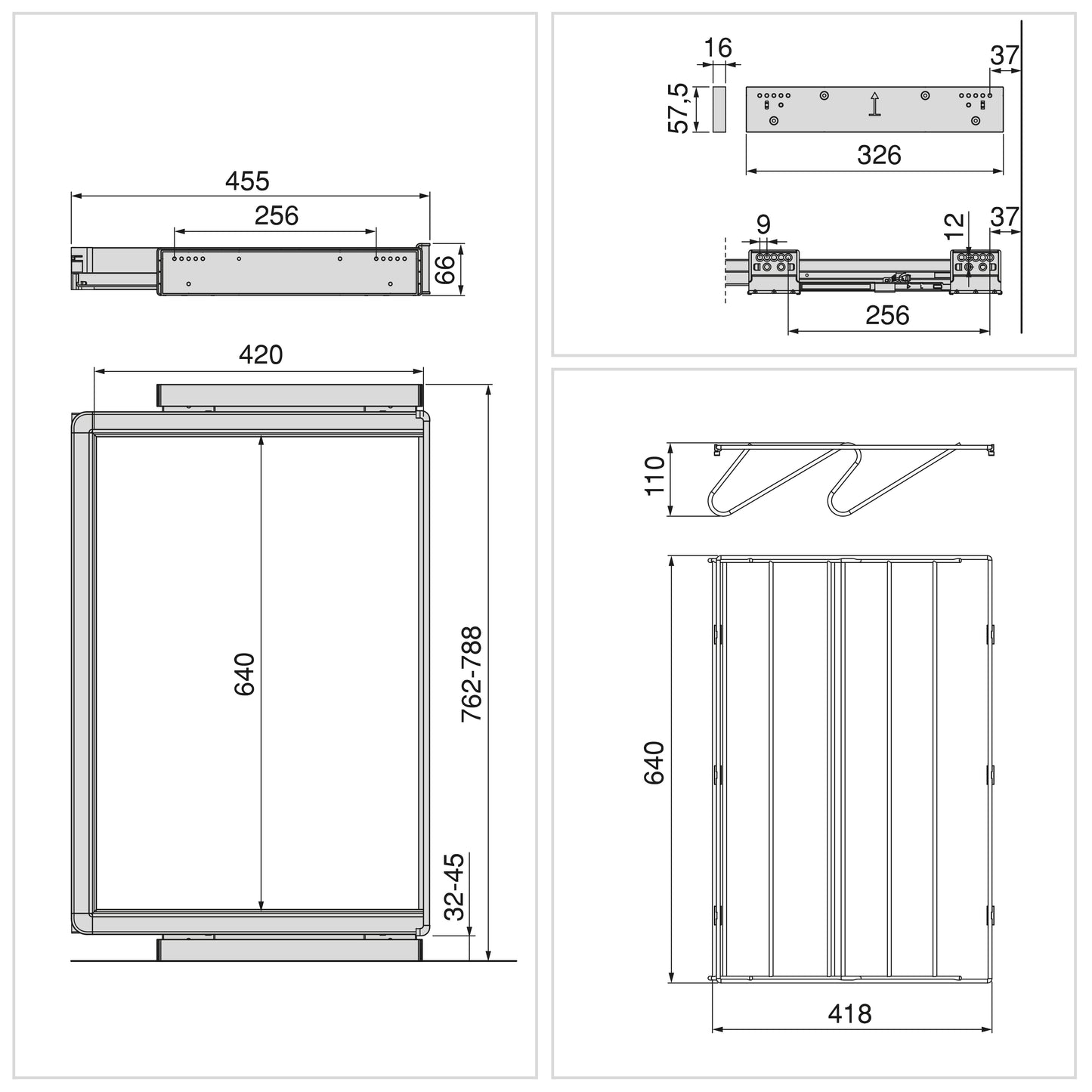 Emuca Kit  cassetto portascarpe e telaio regolabile Quartz per armadi, chiusura ammortizzata e estrazione totale, modulo 80 cm, finitura Titanio
