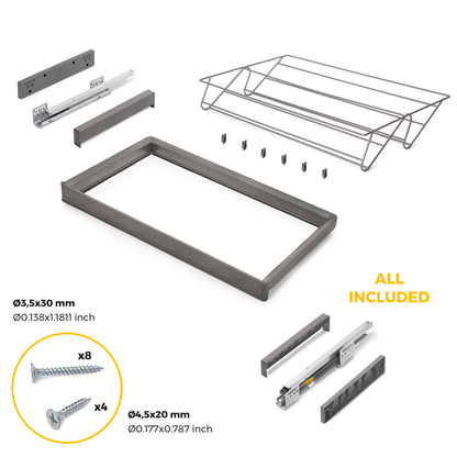 Emuca Kit  cassetto portascarpe e telaio regolabile Quartz per armadi, chiusura ammortizzata e estrazione totale, modulo 80 cm, finitura Titanio