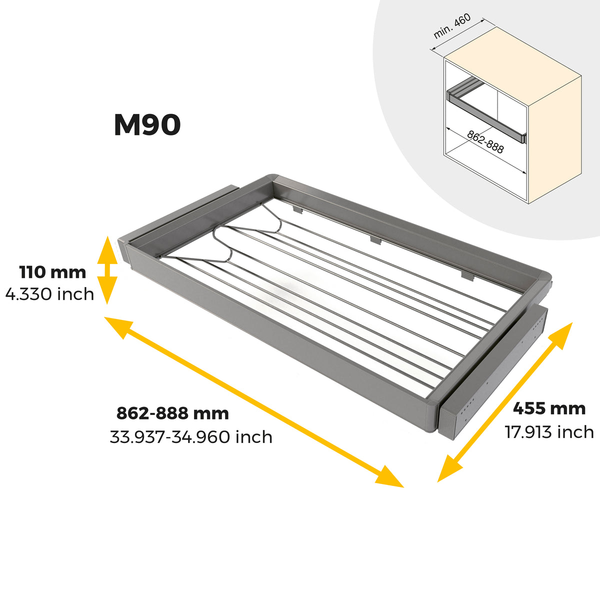 Kit  cassetto portascarpe e telaio regolabile Quartz per armadi, chiusura ammortizzata e estrazione totale