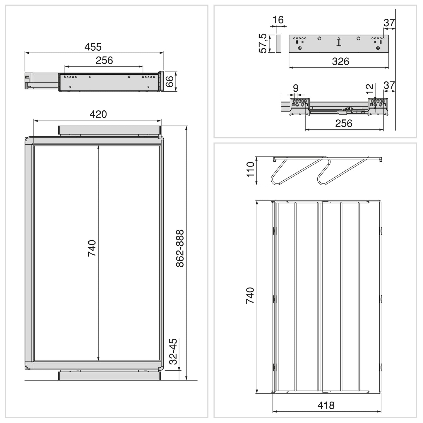Emuca Kit  cassetto portascarpe e telaio regolabile Quartz per armadi, chiusura ammortizzata e estrazione totale, modulo 90 cm, finitura Titanio