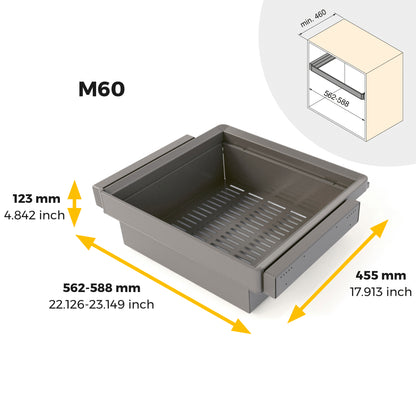 Emuca Kit  cassetto metallico e telaio regolabile Quartz per armadi, chiusura ammortizzata e estrazione totale, modulo 60 cm, finitura Titanio