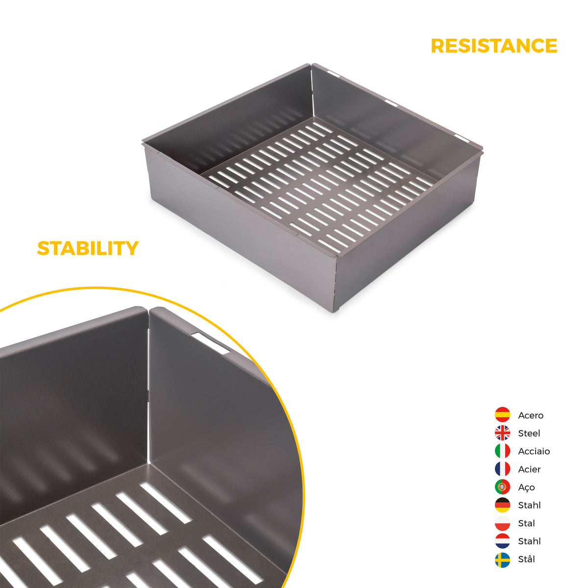 Kit  cassetto metallico e telaio regolabile Quartz per armadi, chiusura ammortizzata e estrazione totale