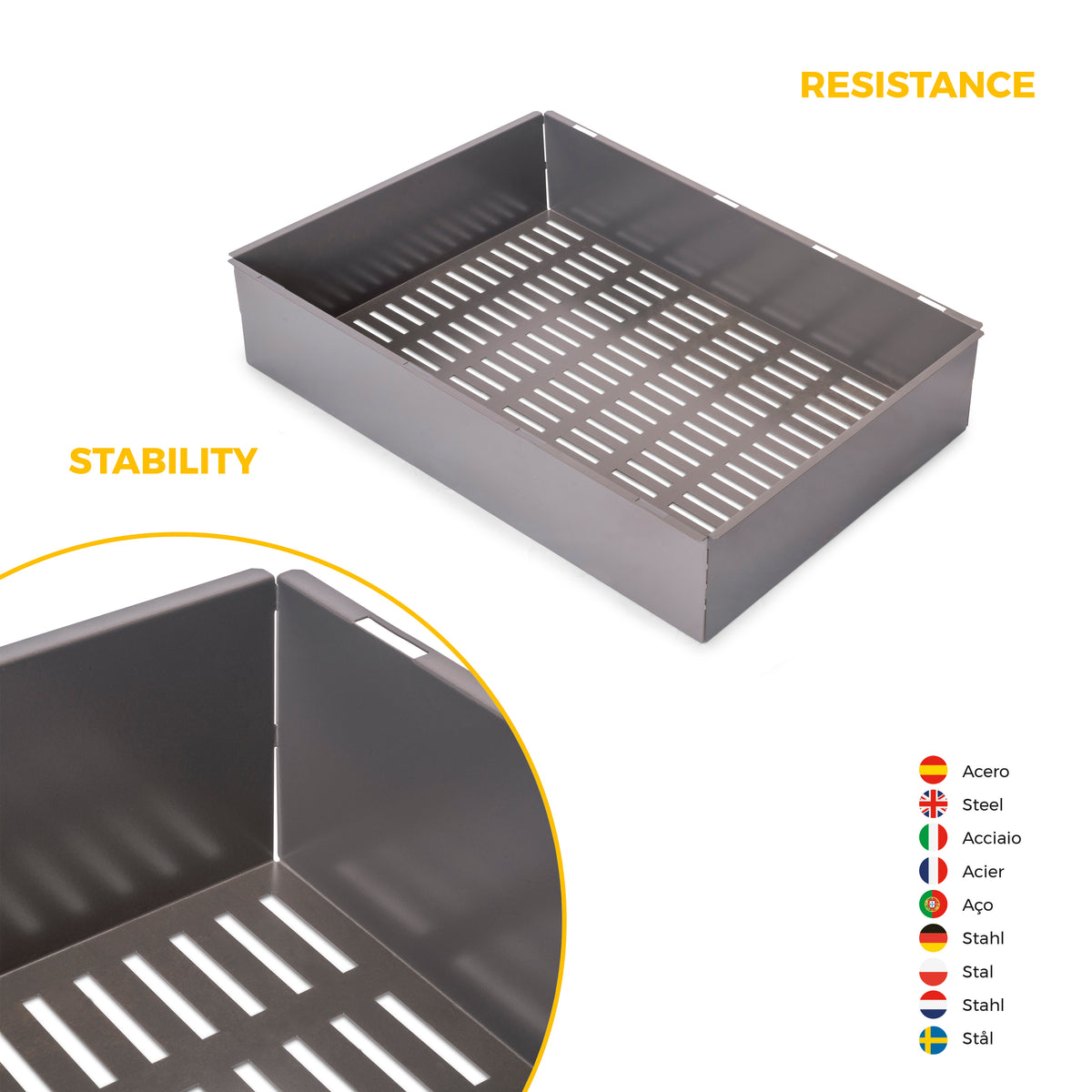 Kit  cassetto metallico e telaio regolabile Quartz per armadi, chiusura ammortizzata e estrazione totale