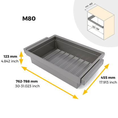 Emuca Kit  cassetto metallico e telaio regolabile Quartz per armadi, chiusura ammortizzata e estrazione totale, modulo 80 cm, finitura Titanio