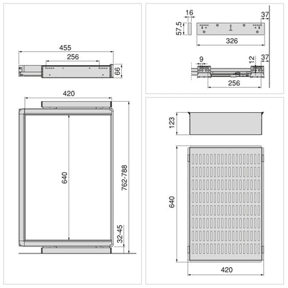 Kit  cassetto metallico e telaio regolabile Quartz per armadi, chiusura ammortizzata e estrazione totale