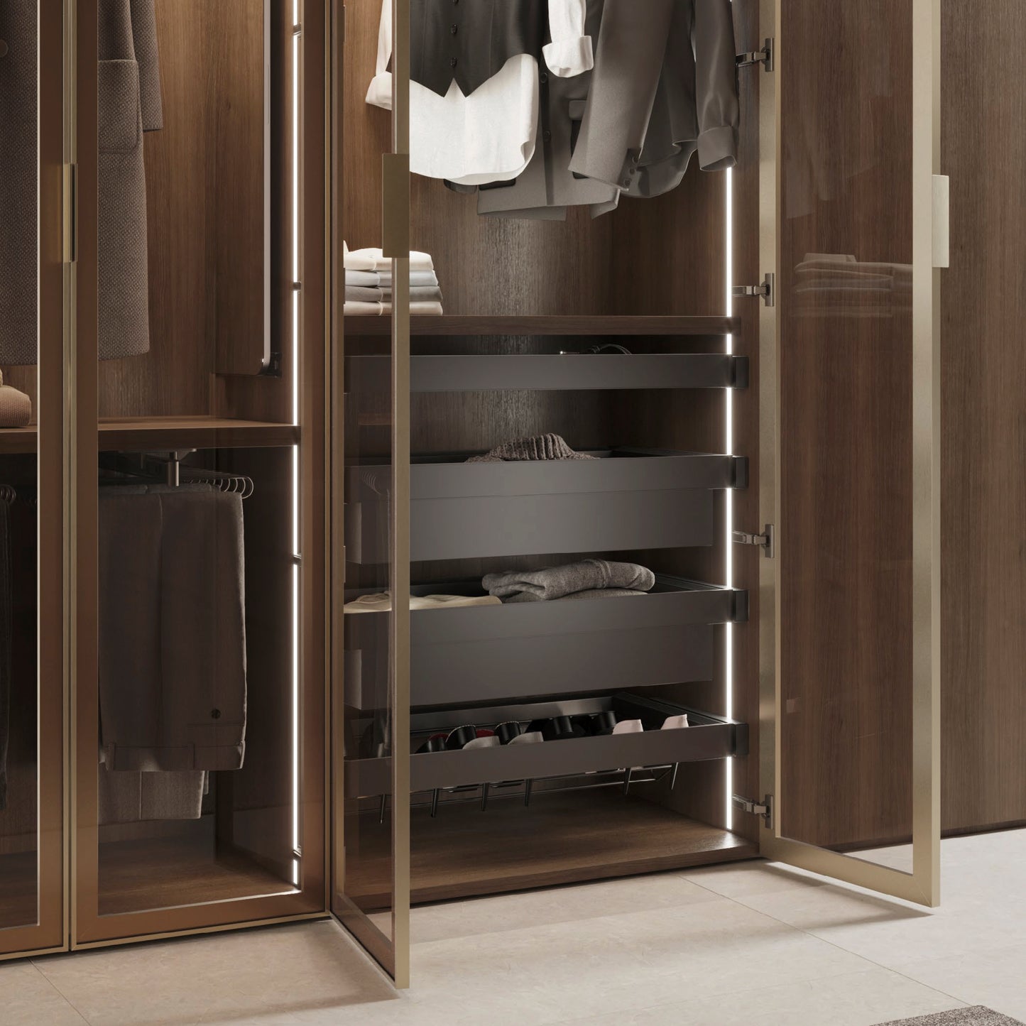 Emuca Kit  cassetto metallico e telaio regolabile Quartz per armadi, chiusura ammortizzata e estrazione totale, modulo 80 cm, finitura Titanio
