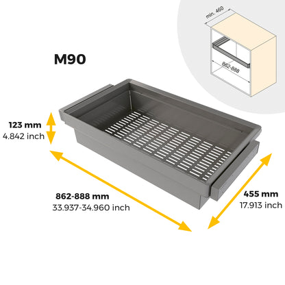 Emuca Kit  cassetto metallico e telaio regolabile Quartz per armadi, chiusura ammortizzata e estrazione totale, modulo 90 cm, finitura Titanio
