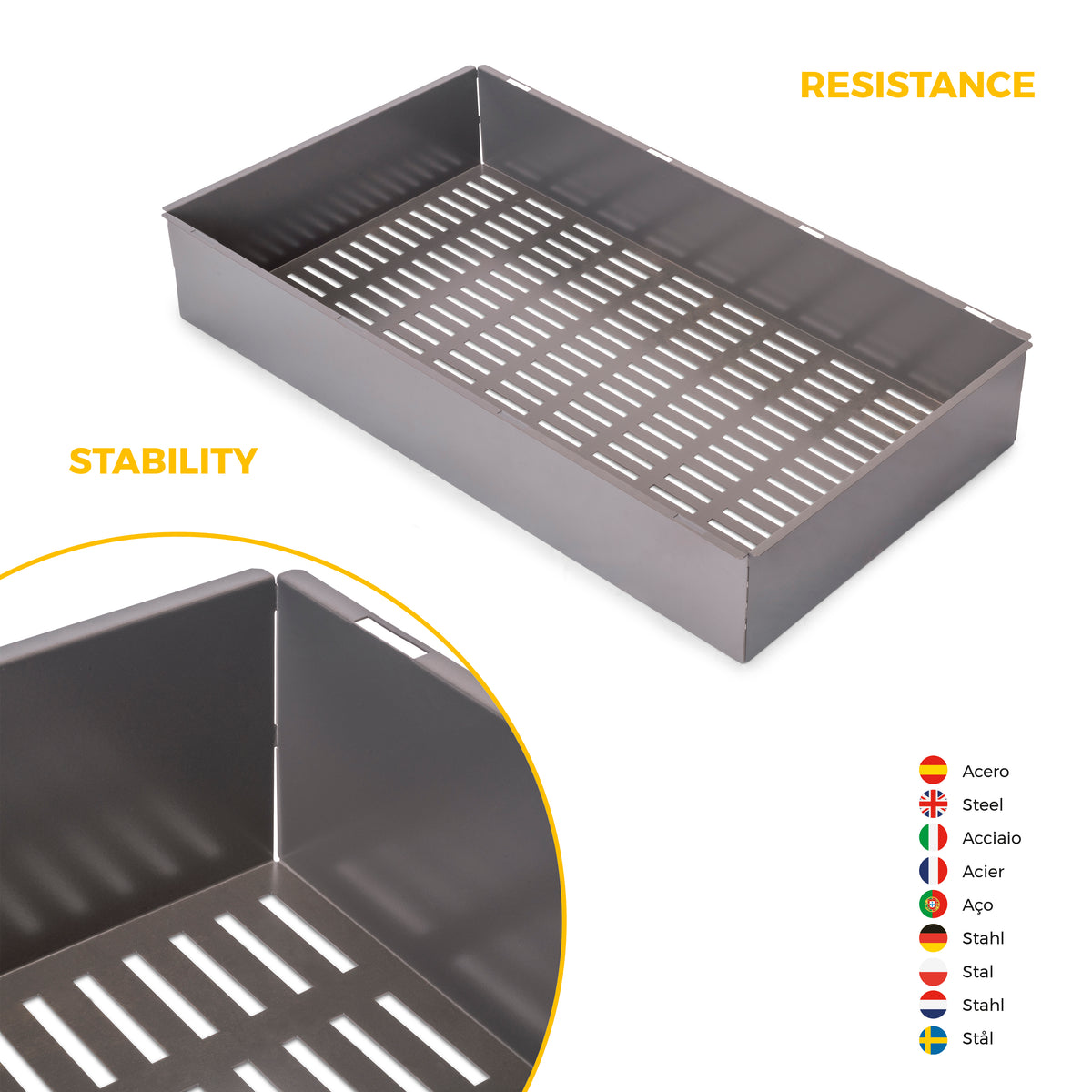 Kit  cassetto metallico e telaio regolabile Quartz per armadi, chiusura ammortizzata e estrazione totale