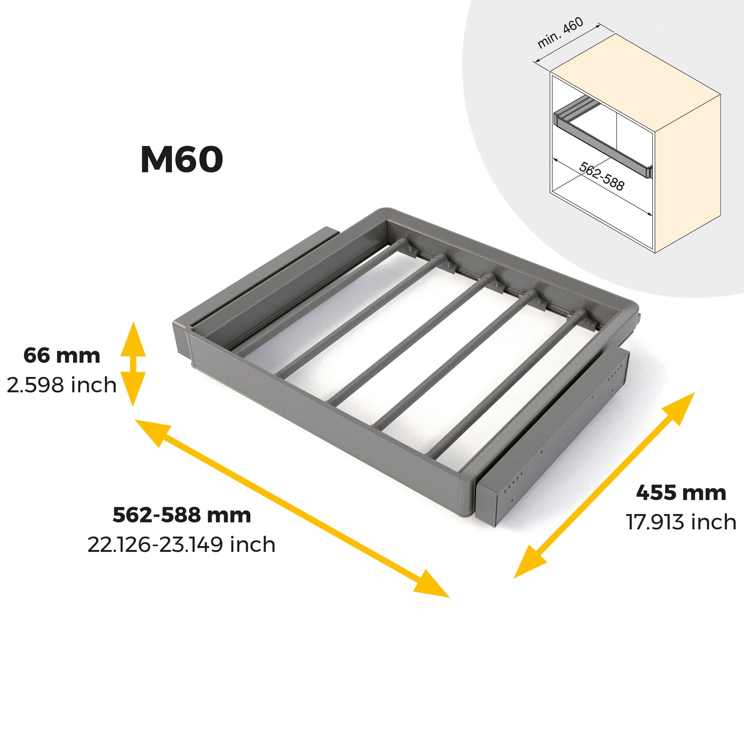 Emuca Kit  portapantaloni a 7 aste e telaio regolabile Quartz per armadi, chiusura ammortizzata e estrazione totale, modulo 60 cm, finitura Titanio