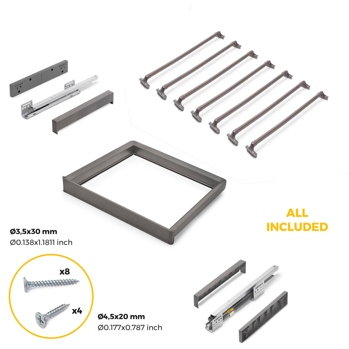 Kit  portapantaloni a 7 aste e telaio regolabile Quartz per armadi, chiusura ammortizzata e estrazione totale