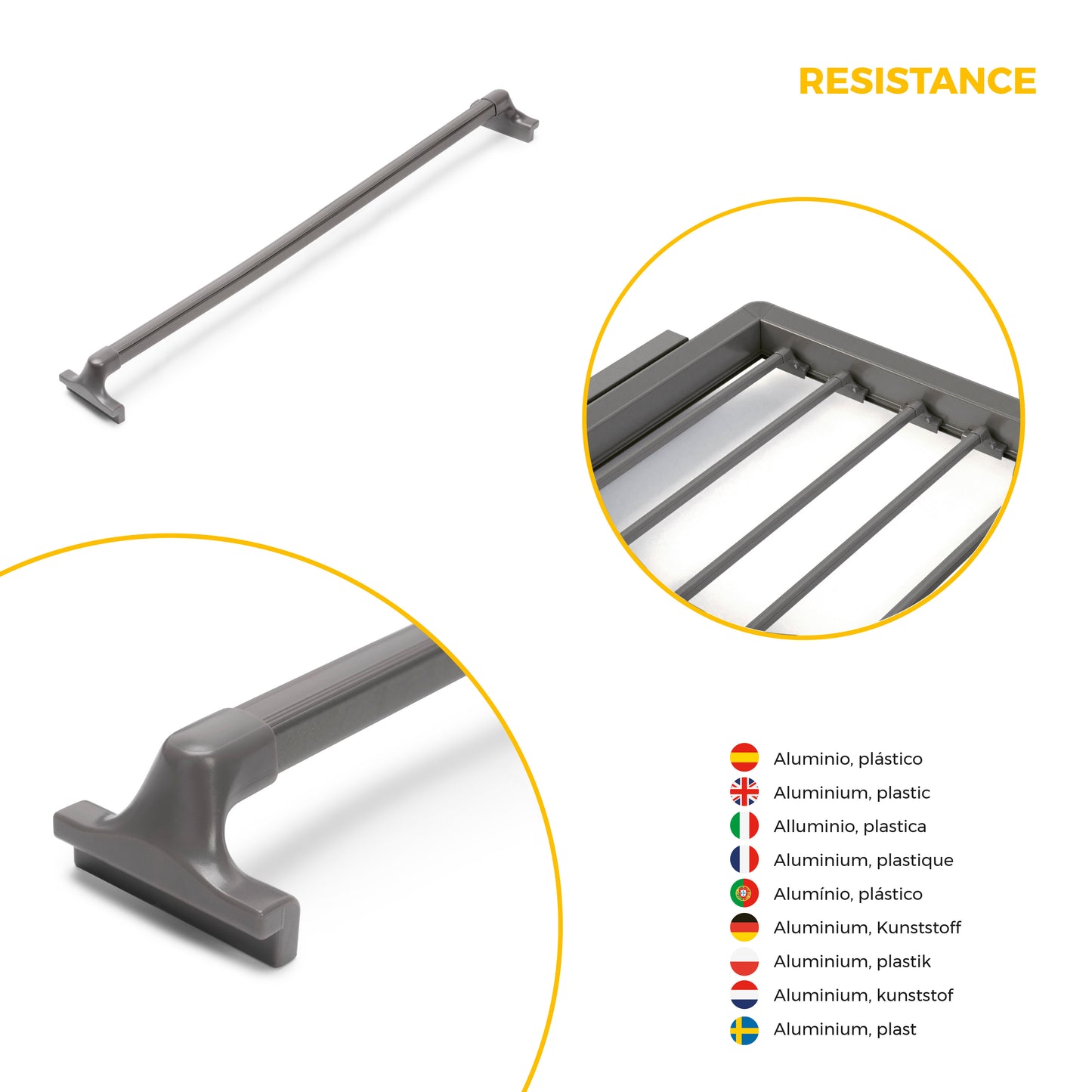 Emuca Kit  portapantaloni a 7 aste e telaio regolabile Quartz per armadi, chiusura ammortizzata e estrazione totale, modulo 60 cm, finitura Titanio
