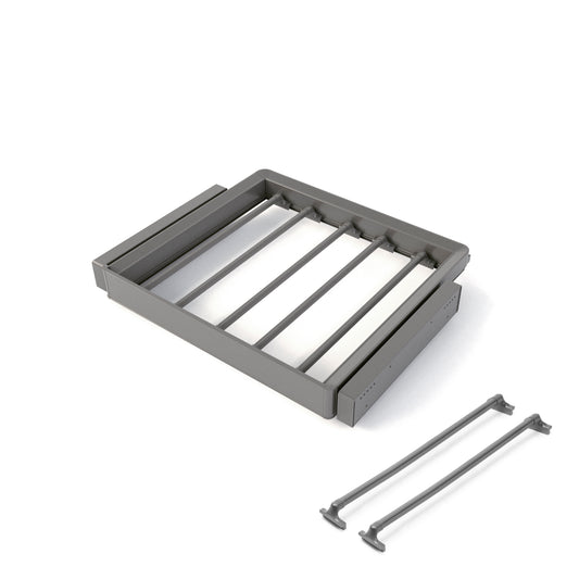 Emuca Kit  portapantaloni a 7 aste e telaio regolabile Quartz per armadi, chiusura ammortizzata e estrazione totale, modulo 60 cm, finitura Titanio