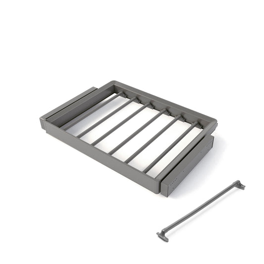 Emuca Kit  portapantaloni a 7 aste e telaio regolabile Quartz per armadi, chiusura ammortizzata e estrazione totale, modulo 70 cm, finitura Titanio