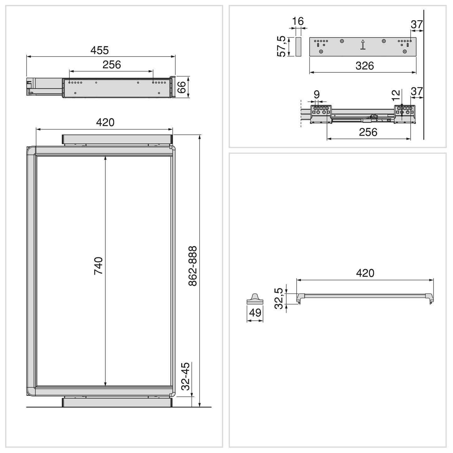 Emuca Kit  portapantaloni a 7 aste e telaio regolabile Quartz per armadi, chiusura ammortizzata e estrazione totale, modulo 90 cm, finitura Titanio