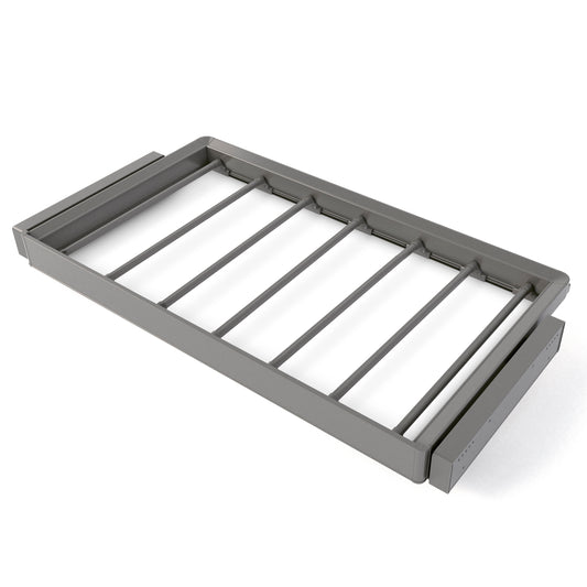 Emuca Kit  portapantaloni a 7 aste e telaio regolabile Quartz per armadi, chiusura ammortizzata e estrazione totale, modulo 90 cm, finitura Titanio