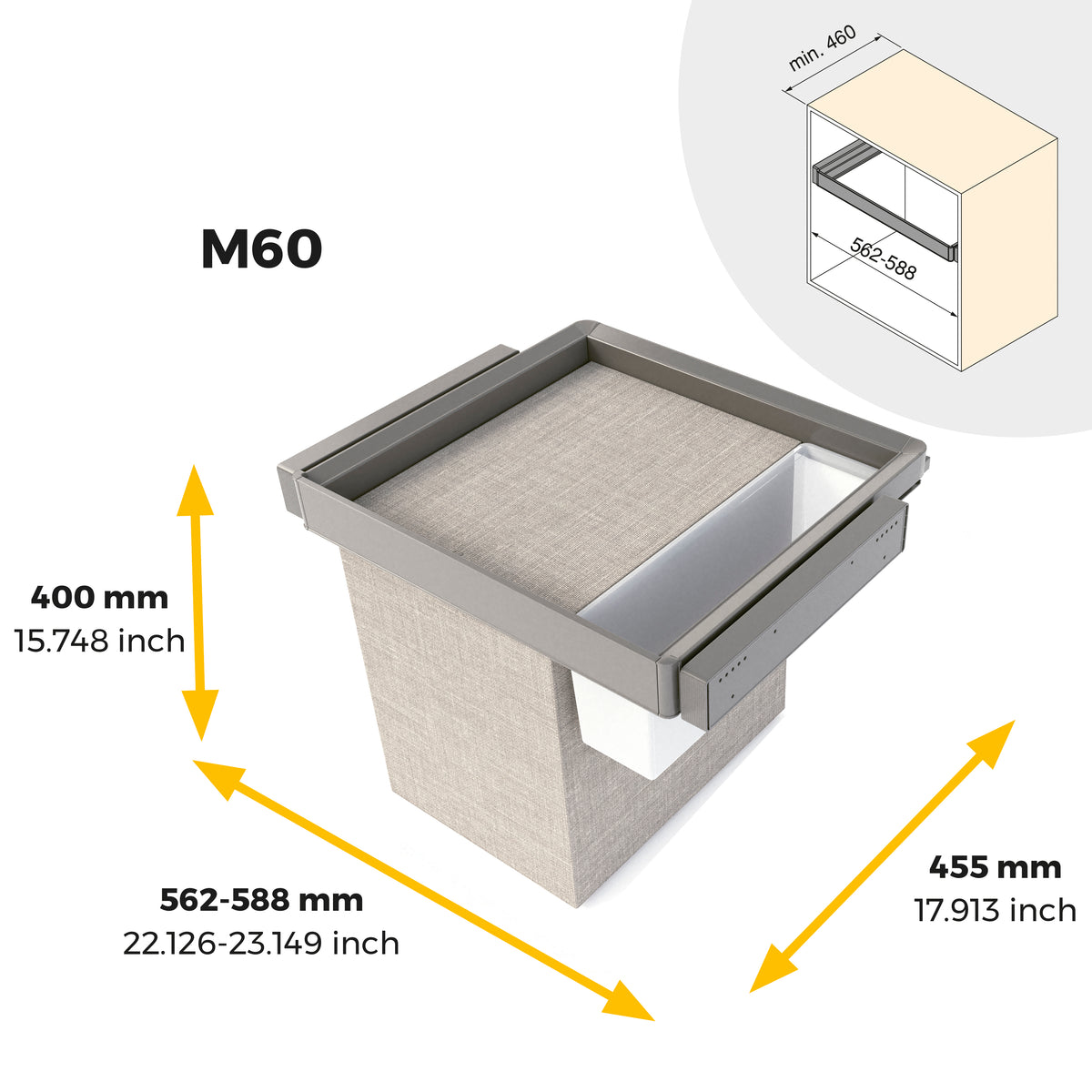 Kit di ripiano ausiliario, cestello e telaio regolabile Quartz per armadi, chiusura ammortizzata e estrazione totale