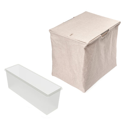 Emuca Kit  2 vassoio ausiliario, 1 cesto portabiancheria e telaio regolabile Quartz per armadi, chiusura ammortizzata e estrazione totale, modulo 90 cm, finitura Titanio