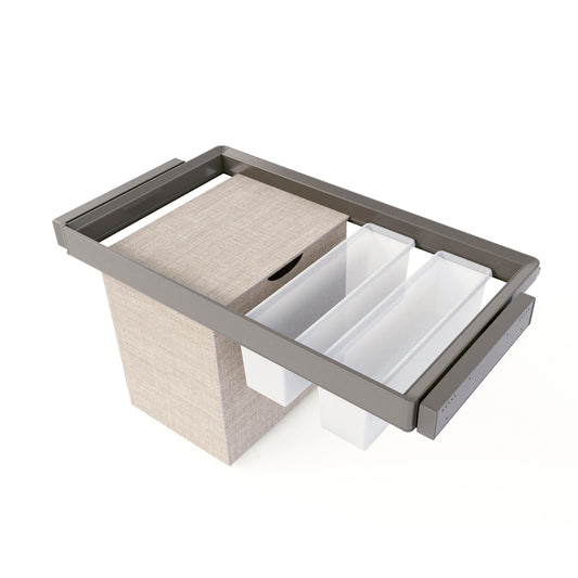 Emuca Kit  2 vassoio ausiliario, 1 cesto portabiancheria e telaio regolabile Quartz per armadi, chiusura ammortizzata e estrazione totale, modulo 90 cm, finitura Titanio