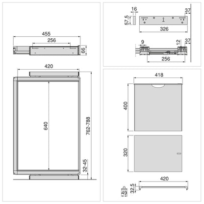 Emuca Kit  portapantaloni a 7 aste, cesto portabiancheria e telaio regolabile Quartz per armadi, chiusura ammortizzata e estrazione totale, modulo 80 cm, finitura Titanio