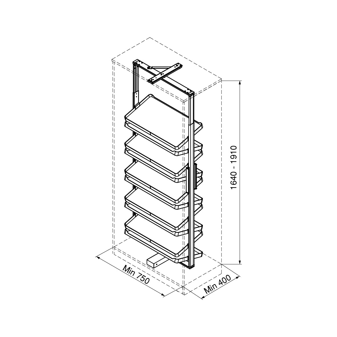 Emuca Porta scarpe girevole per interni armadio Quartz, H1640mm, Modulo 800 mm, Acciaio, Alluminio, Legno, Titanio