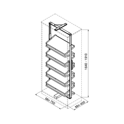 Emuca Porta scarpe girevole per interni armadio Quartz, H1640mm, Modulo 800 mm, Acciaio, Alluminio, Legno, Titanio