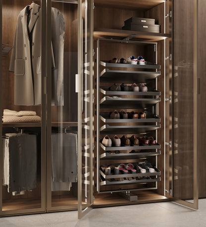Emuca Porta scarpe girevole per interni armadio Quartz, H1640mm, Modulo 800 mm, Acciaio, Alluminio, Legno, Titanio