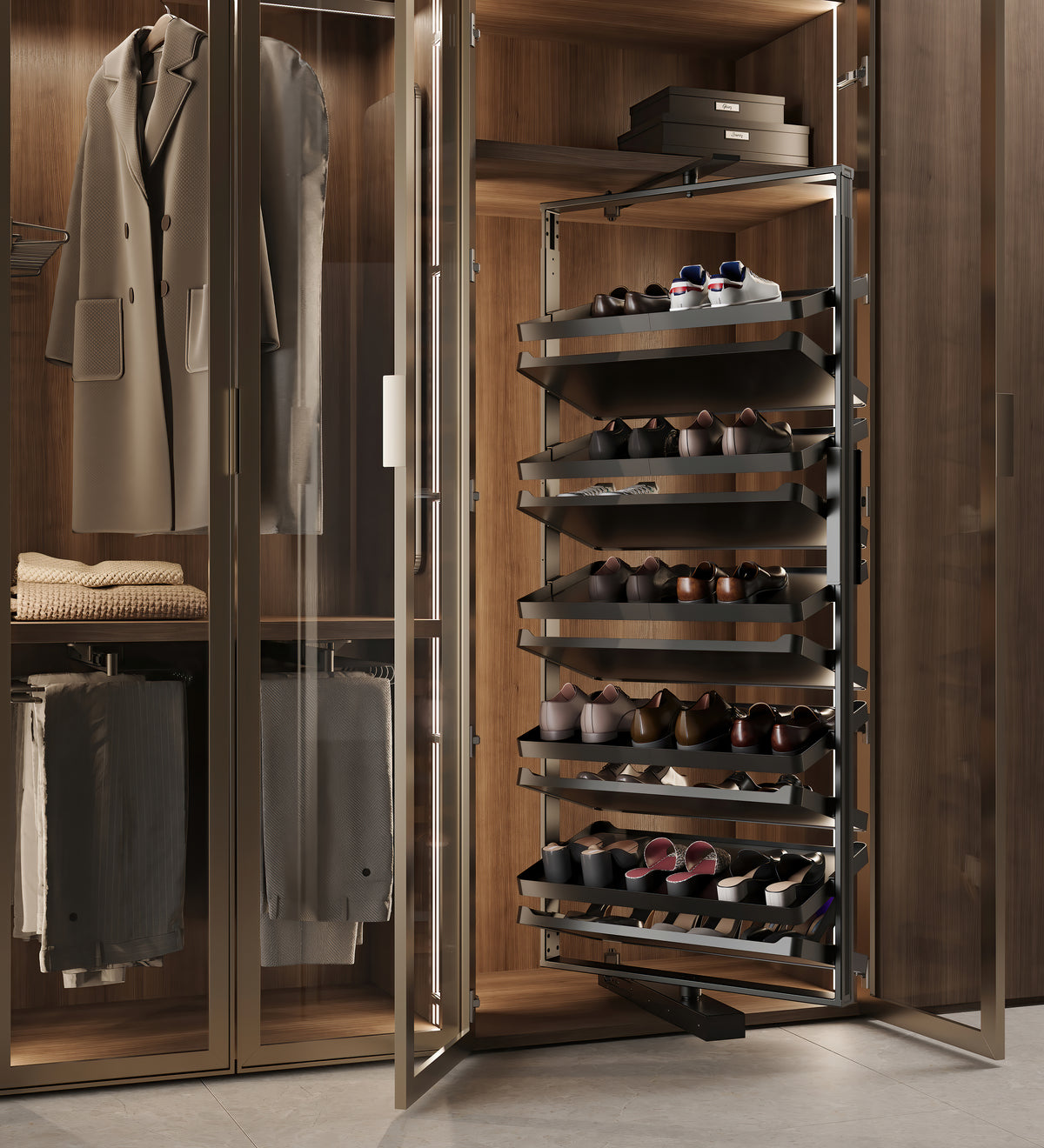 Emuca Porta scarpe girevole per interni armadio Quartz, H1640mm, Modulo 800 mm, Acciaio, Alluminio, Legno, Titanio