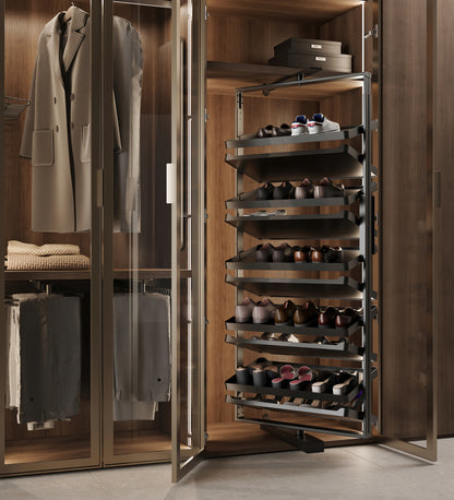 Emuca Porta scarpe girevole per interni armadio Quartz, H1640mm, Modulo 800 mm, Acciaio, Alluminio, Legno, Titanio