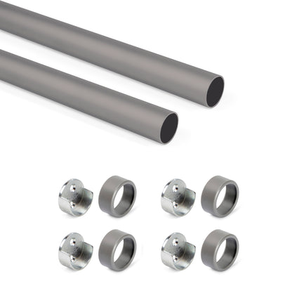 Emuca Lotto di 2 tubi appendiabiti rotondi D.28mm per armadi lunghezza 0,75m con reggitubi, Alluminio e Zama, Titanio