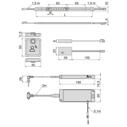 Kit striscia LED Neonlynx V 4x10 per armadio, con sensore di movimento RF Smart e convertitore Smart (24V DC)