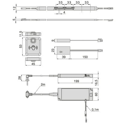 Emuca Kit striscia LED Neonlynx H 12x5 per cucina, Lunghezza 5.000mm, Luce Bianco naturale 4.000K, Sensore switch di prossimità RF Smart, Convertitore Smart 60W (24V DC), Tecnoplastica