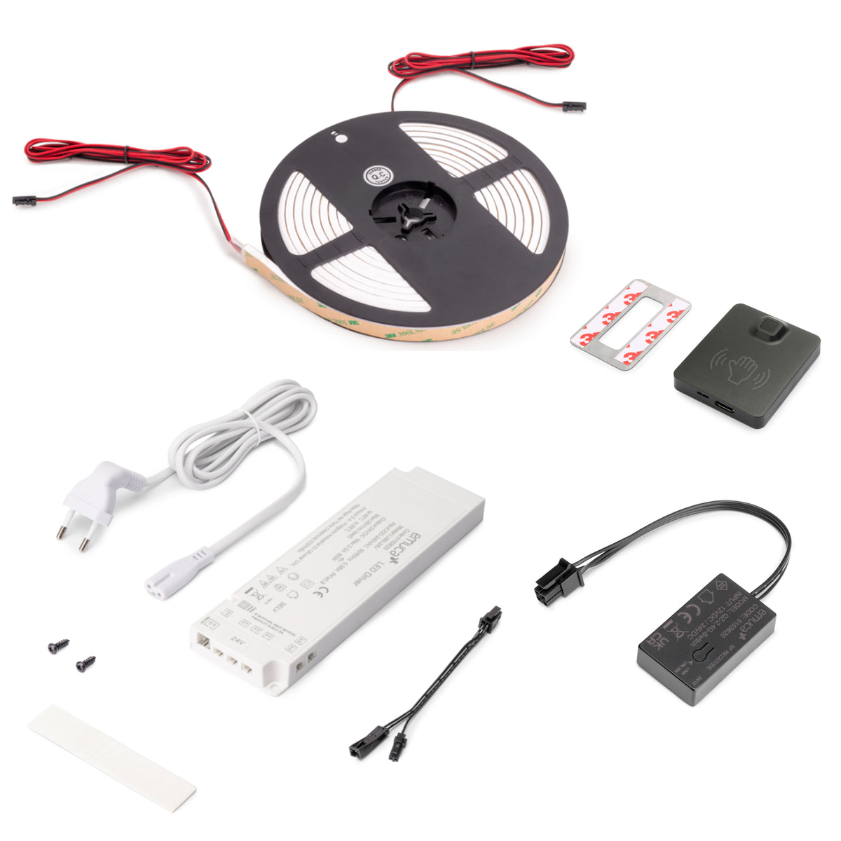 Emuca Kit striscia LED Neonlynx H 12x5 per cucina, Lunghezza 5.000mm, Luce Bianco naturale 4.000K, Sensore switch di prossimità RF Smart, Convertitore Smart 60W (24V DC), Tecnoplastica