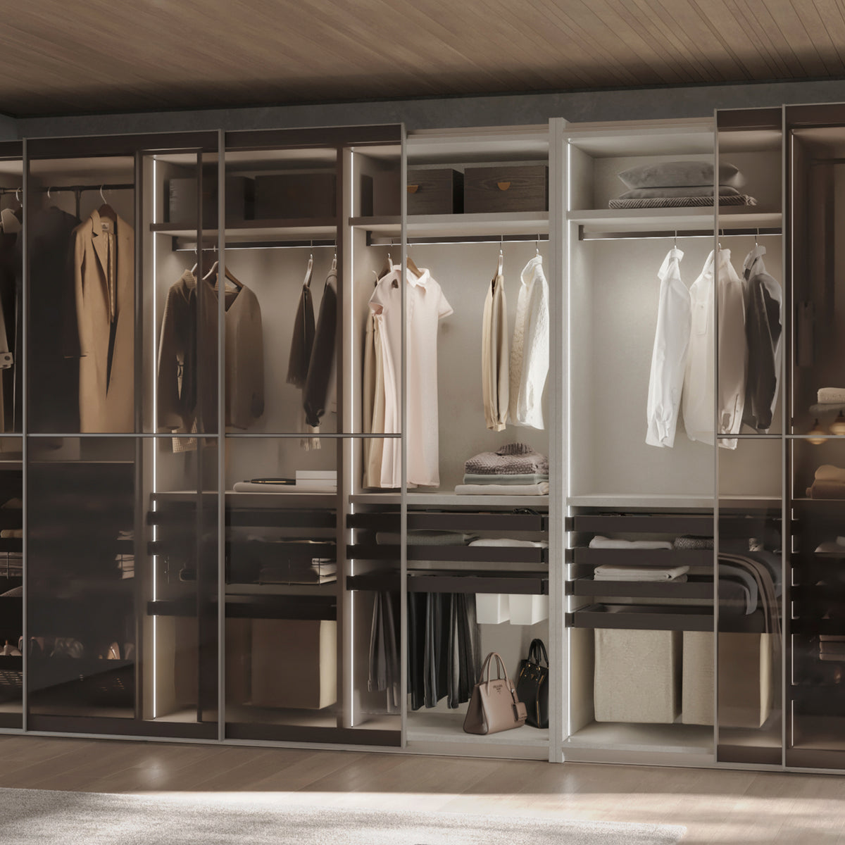 Emuca Lotto di 2 barre appendiabiti per armadio Luxe lunghi 0,75 m con reggitubi, Alluminio e Tecnoplastica, Titanio