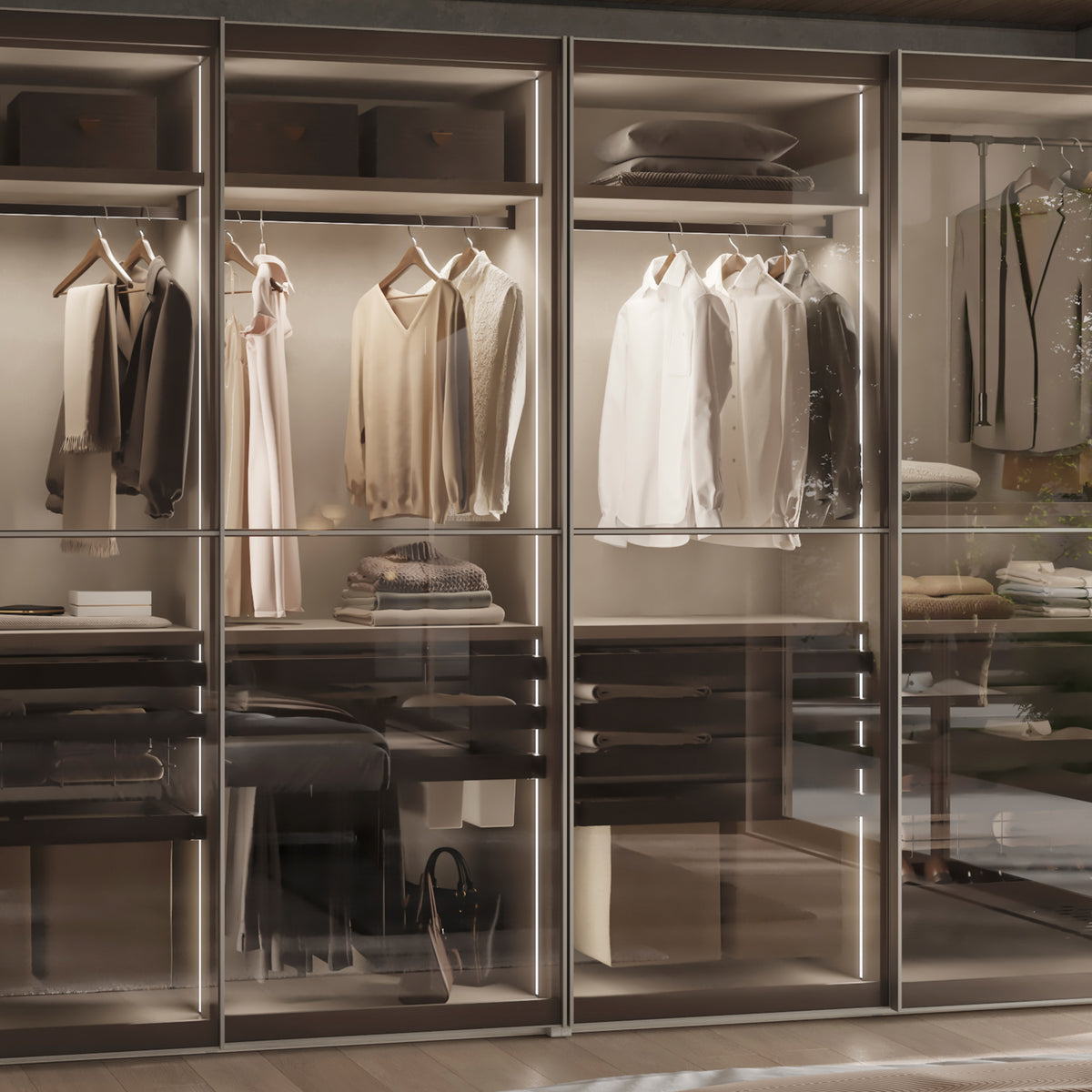 Emuca Lotto di 2 barre appendiabiti per armadio Luxe lunghi 1,15 m con reggitubi, Alluminio e Tecnoplastica, Titanio