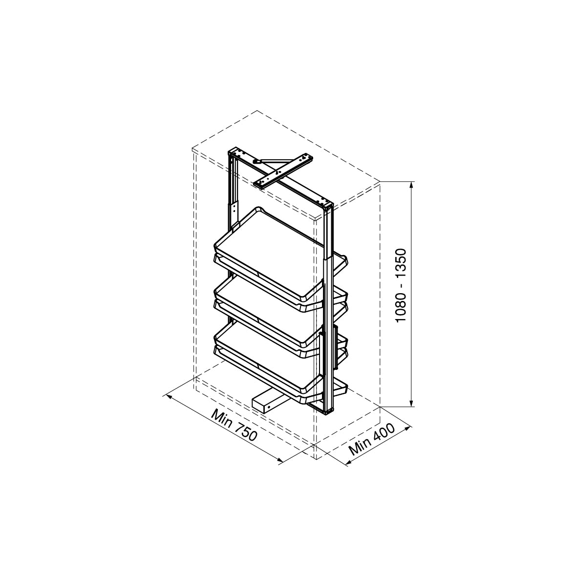 Emuca Porta scarpe girevole per interni armadio Quartz, H1080mm, Modulo 800 mm, Acciaio, Alluminio, Legno, Titanio