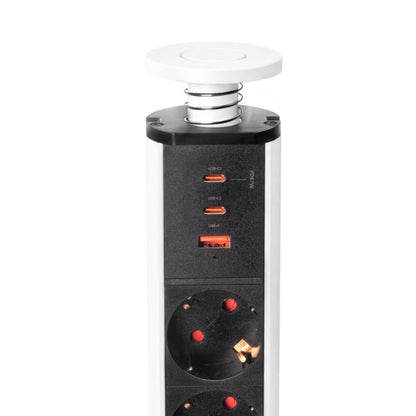 Emuca Multipresa estraibile Vertikal, 3 prese Schuko, 1 USB Tipo A, 2 USB Tipo C, Tecnoplastica e Alluminio, Verniciato bianco