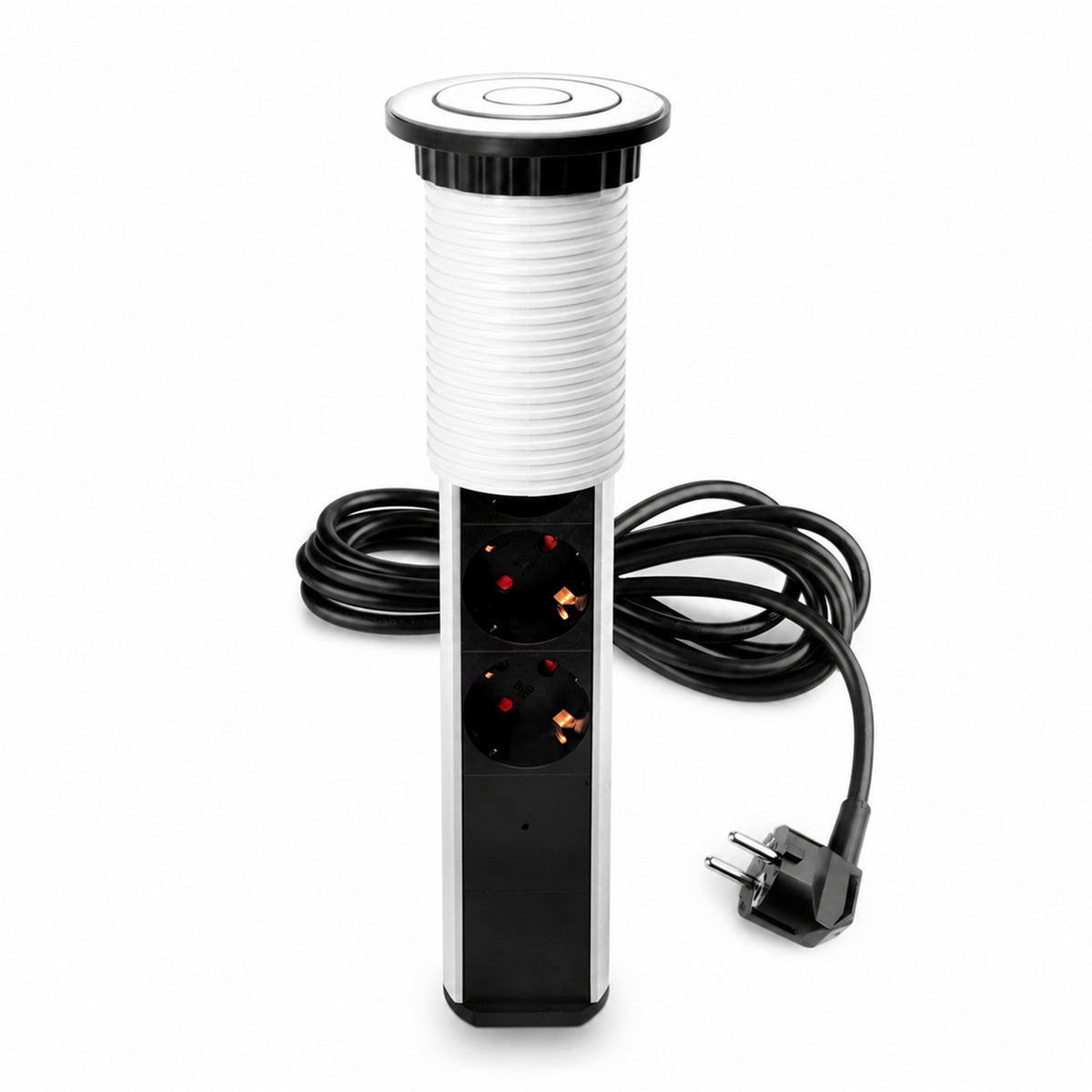Emuca Multipresa estraibile Vertikal, 3 prese Schuko, 1 USB Tipo A, 2 USB Tipo C, Tecnoplastica e Alluminio, Verniciato bianco