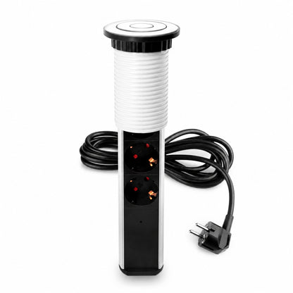 Emuca Multipresa estraibile Vertikal, 3 prese Schuko, 1 USB Tipo A, 2 USB Tipo C, Tecnoplastica e Alluminio, Verniciato bianco