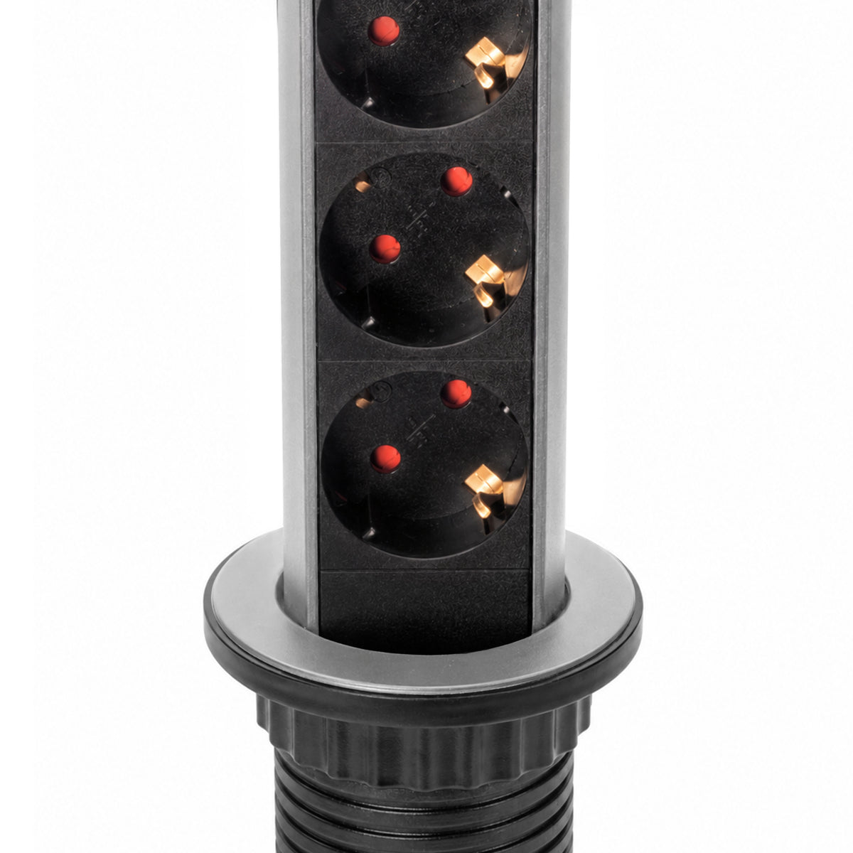 Emuca Multipresa estraibile Vertikal, 3 prese Schuko, 1 USB Tipo A, 2 USB Tipo C, Tecnoplastica e Alluminio, Grigio metallizzata