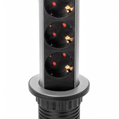 Emuca Multipresa estraibile Vertikal, 3 prese Schuko, 1 USB Tipo A, 2 USB Tipo C, Tecnoplastica e Alluminio, Grigio metallizzata